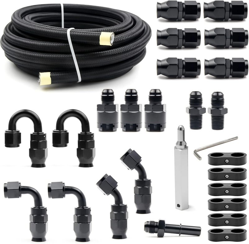 Medoon 6AN PTFE Fuel Line Kit, 5/16" Nylon Stainless Steel Braided, LS Swap EFI E85 Injection Fuel Hose Fitting 20FT - Image 1